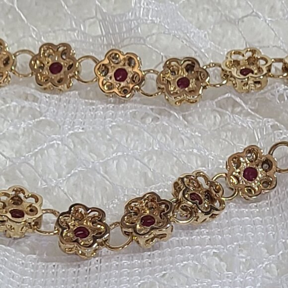 Elegant Genuine Ruby & Diamond Flower Bracelet - Picture 9 of 9